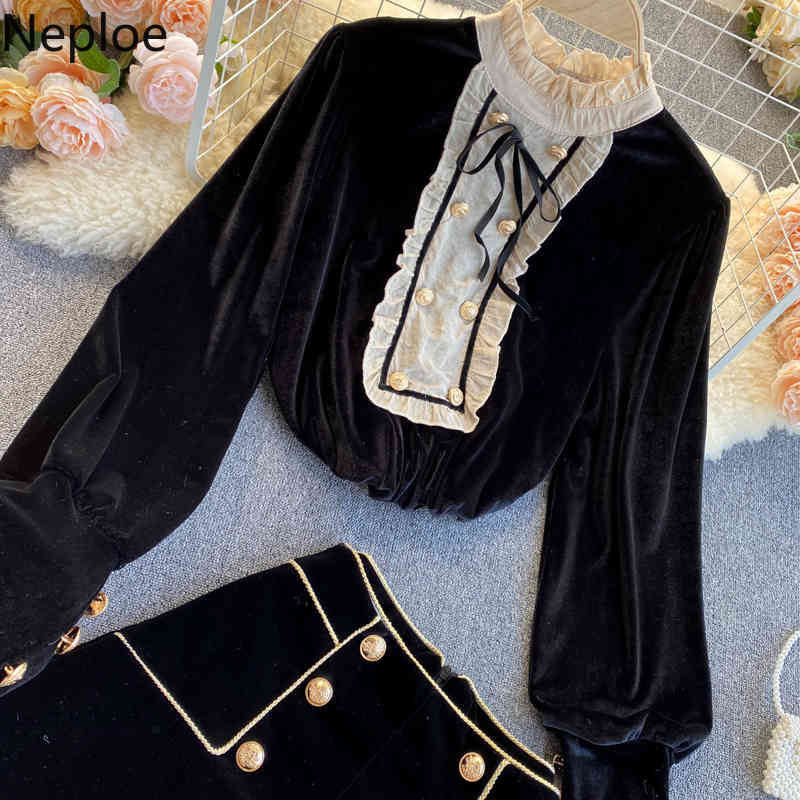 Neploe Two Piece Outfits for Women Temperament Korean Suit OL Vintage Tops Slim Short Pants Femme Roupas Chic 2 Piece Set 4H192 210422