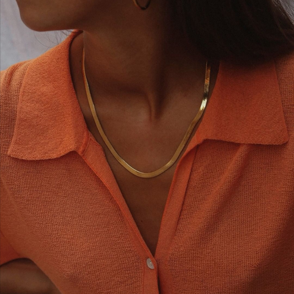 2021 Hot Selling 18k Gold Plated Herringbone Chain Choker Necklaces for Women Statement Chain on the Neck for Female