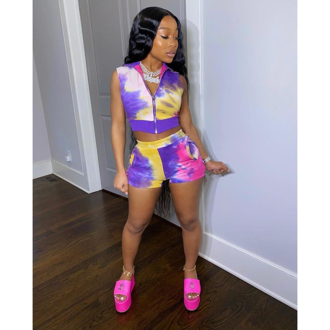 women designer 2 piece short sets tracksuit summer tiedye clothes casual short sleeve tshirt sportswear