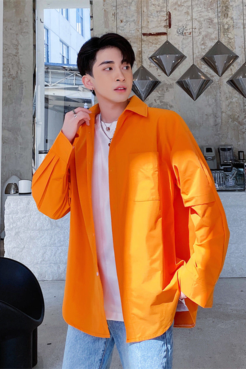 IEFB /men's wear Two-wear shirt male's fashionable bright color hollow out long sleeve shirt korean style tops 9Y2781 210524