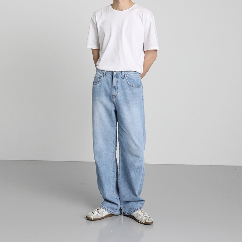 IEFB Wide Leg Blue Jeans Men's Loose Korean Style Trend Draping Dady Pants Casual Straight Denim Trousers Bottom 9Y7195 210524
