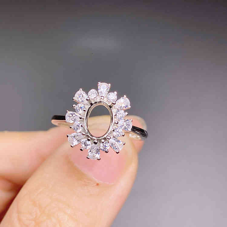 A14 925 Silver Ring Holder with Stone Fashion Female Living Oval 6 * 8mm Empty J1264