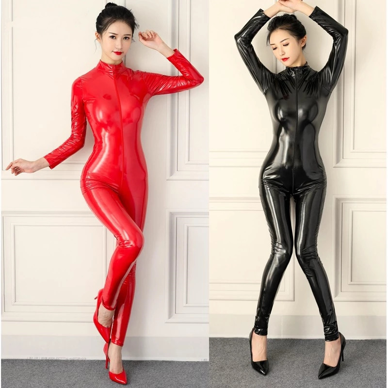 Women Sexy Faux Leather Jumpsuit PVC Latex Catsuit Double Zipper Open Crotch Bodysuit Stretch Bodystocking Erotic Club Costumes, Red
Women Sexy Faux Leather Jumpsuit PVC Latex Catsuit Double Zipper Open Crotch Bodysuit Stretch Bodystocking Erotic Club Costumes, Red