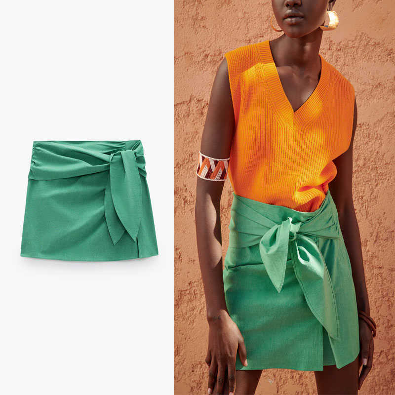 Za Skirt Women Vintage Bow High Waist Green Mini Skirts Fashion Side Zip Female Elegant Cotton Summer Skirt 210602
Za Skirt Women Vintage Bow High Waist Green Mini Skirts Fashion Side Zip Female Elegant Cotton Summer Skirt 210602