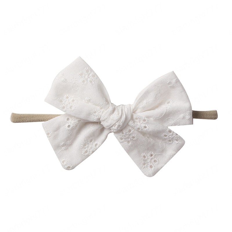 Fashion Embroidered Cotton Bowknot Headband Toddler Cute Handmade Bows Nylon Hairband Hair Accessories Photography Props