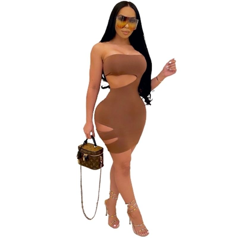 Sexy Women Strapless Hollow Out Bodycon Summer Dress Sleeveless Backless Mini Lady Bandage Club Party es Vestidos 210522