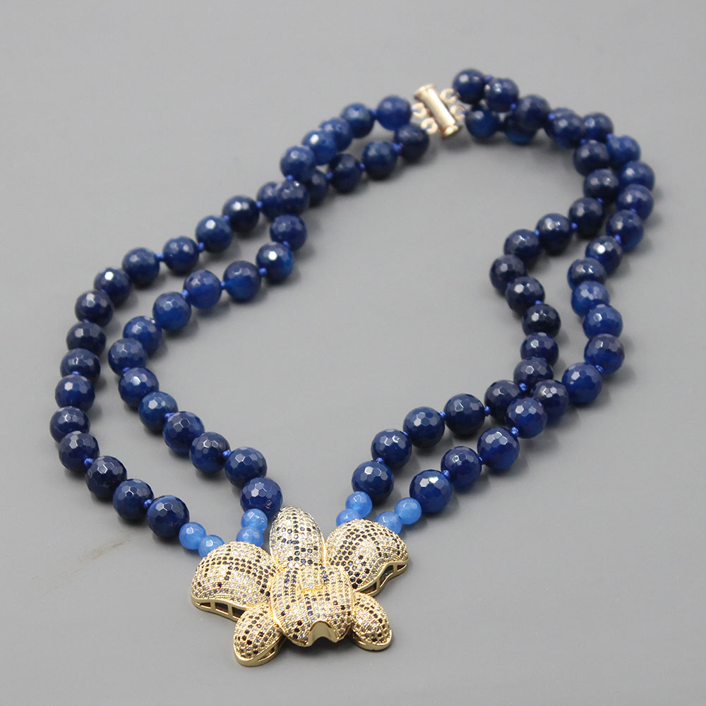 GuaiGuai Jewelry 19'' 2 Strands Round Faceted Blue Agate Necklace CZ Flower Pendant Handmade For Women
GuaiGuai Jewelry 19'' 2 Strands Round Faceted Blue Agate Necklace CZ Flower Pendant Handmade For Women