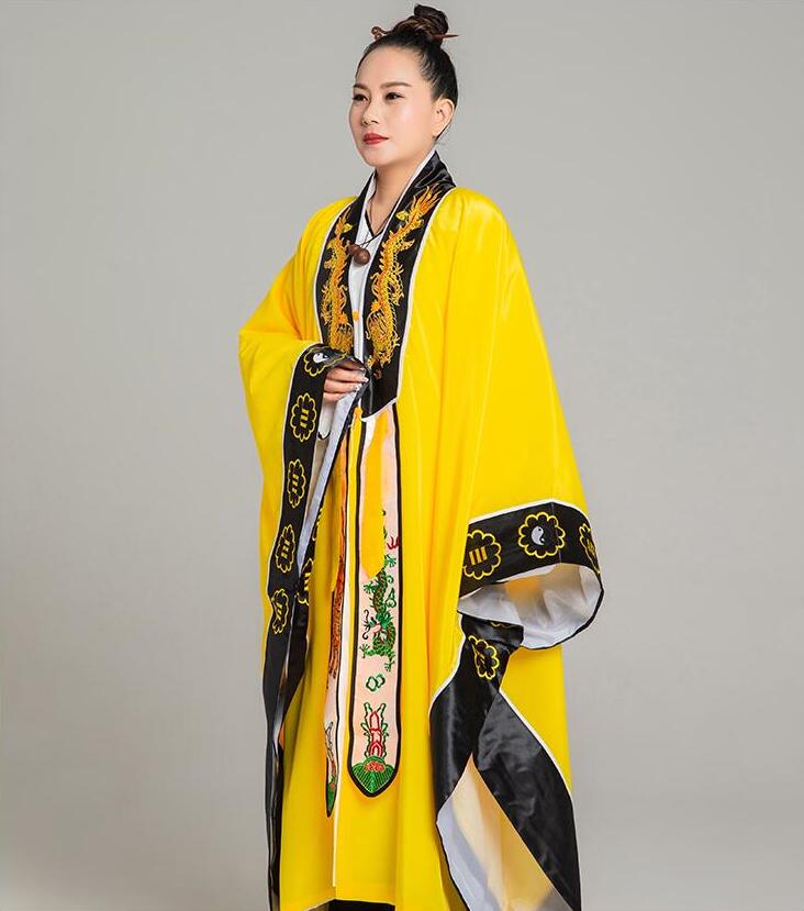 Taoist Red Yellow robe men and women TV Movie Immortal practice clothes dragon Embroidery collar plain face Daoist clothing thin