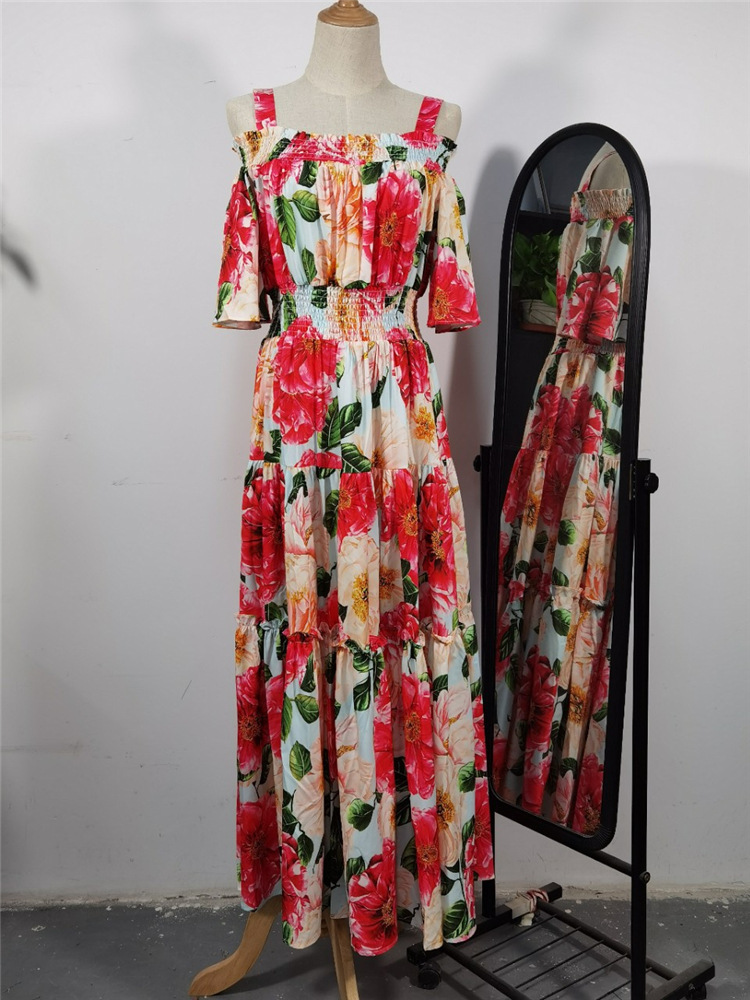 Women Dress Slash Neck Puff Sleeve Flower Girl es Plus Size Vintage Sexy Long Beach Summer Clothing 210513