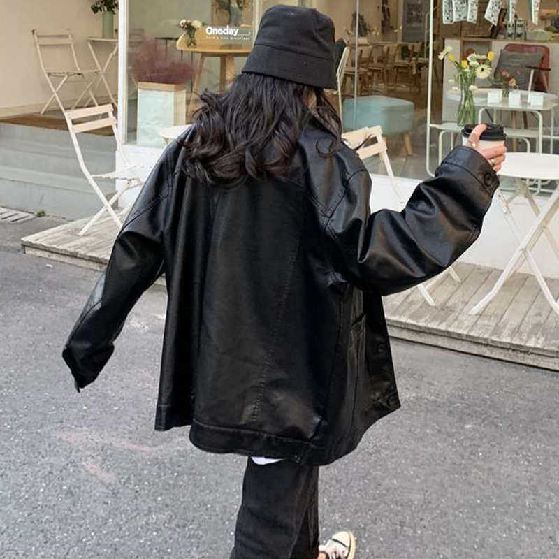 Casual Black Leather Jacket Women Korean Thin Loose Moto Jacket Female Spring Fashion Streetwear Lady Outerwear Biker Coats 210908