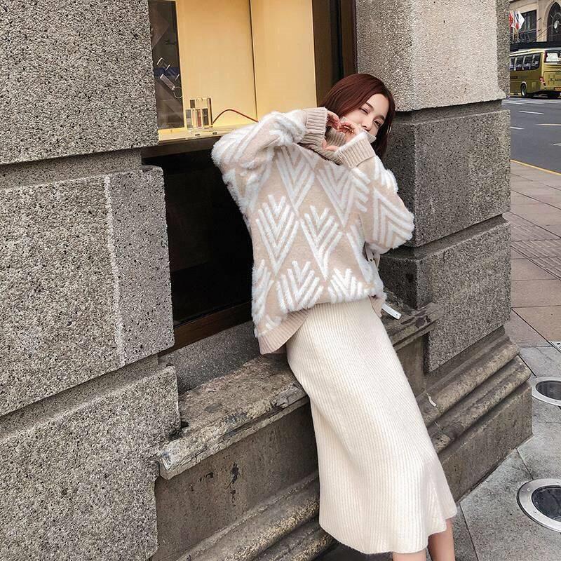 Wonder Casual Loose Thicken Knitted Pullovers Turtleneck Sweater Female Sweet Bottom Knitwear Jumper Tops 210510