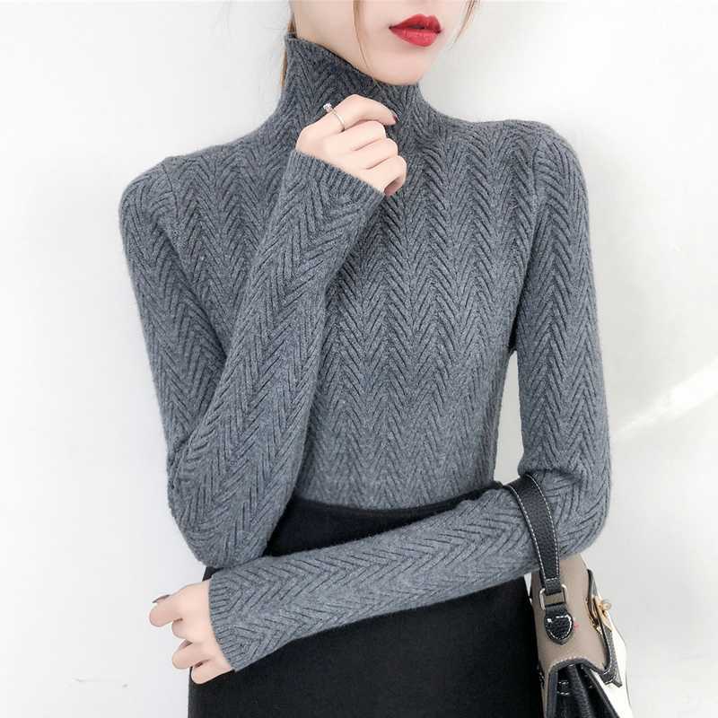 Underwear Woman Autumn and Winter sweater Slim Bottom Shirt Long Sleeve Tight Knitted Shirt Thickening 210918