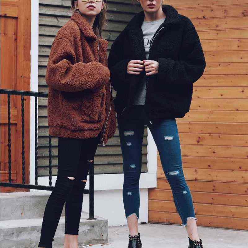 Elegant Faux Fur Coat Women Autumn Winter Warm Soft Zipper Fur Jacket Female Plush Overcoat Pocket Casual Teddy Outwear 3XL 211123