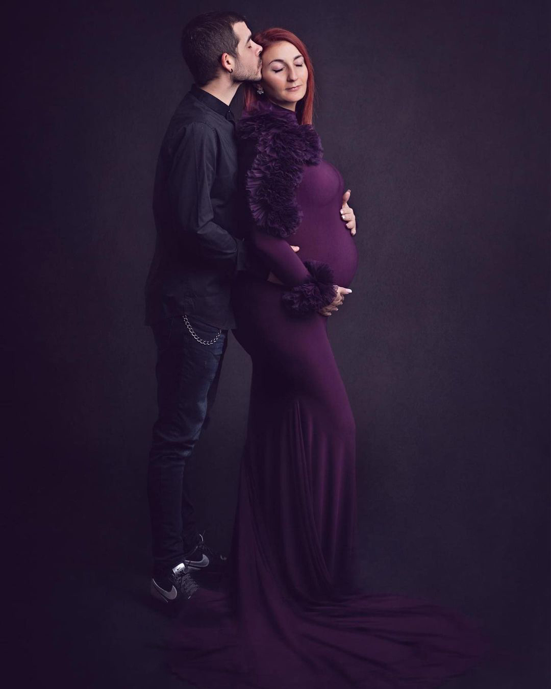 2021 Purple Ruffles Plus Size Pregnant Ladies Maternity Sleepwear Dress High Neck Nightgowns For Photoshoot Lingerie Bathrobe Nightwear Baby Shower