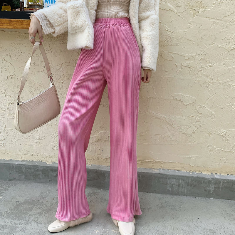 OL Style Vintage Velvet High Waist Wide Leg Pants Women Elegant Work Trousers Female Loose Casual Pantalon Femme 210421