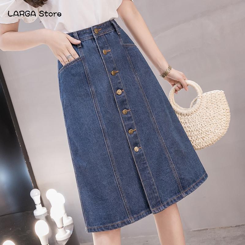 Skirts Plus Size Women Denim Skirt Spring Summer High Waist Blue 5891