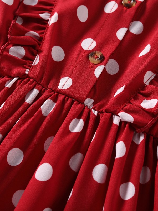 Girls Polka Dot Print Ruffle Trim Dress SHE01
