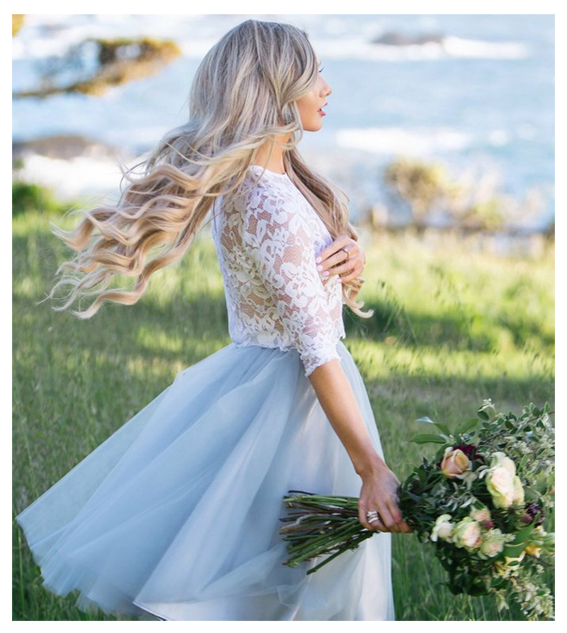Half Sleeve A Line Country Wedding Dress Short 2 Pieces Knee Length Bride Dresses Lace Top Beach Informal Bridal Gowns Robe de mariee