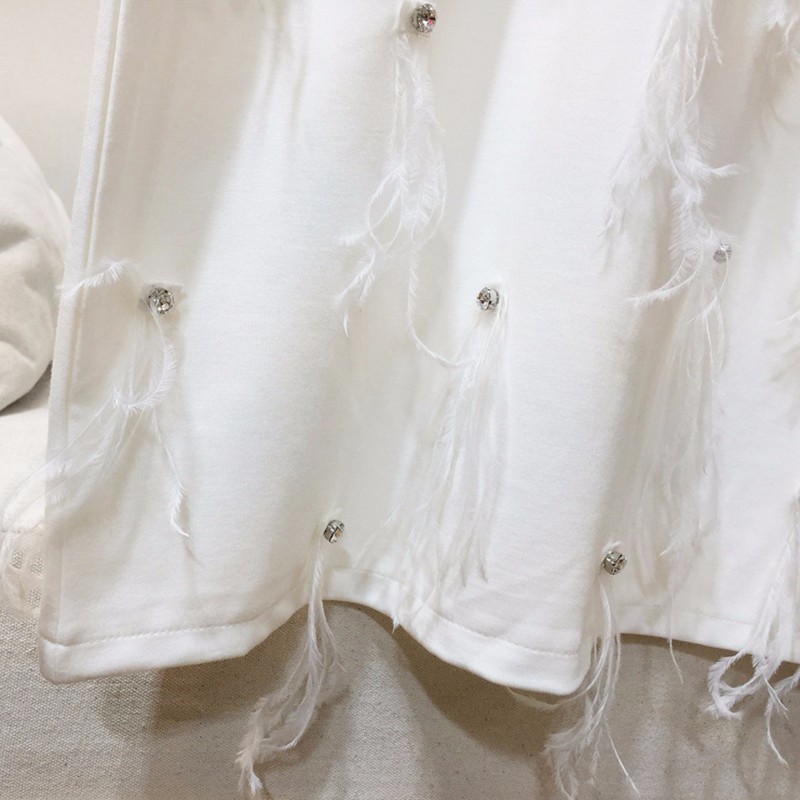 TWOTWINSTYLE Patchwork Diamond Feather Dress For Women O Neck Short Sleeve Casual Loose Dresses Female Fashion Summer Clothes 210517