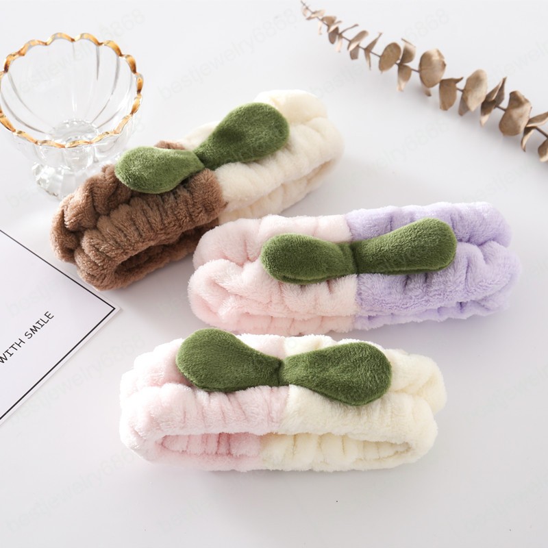 Coral Fleece Headband Grass Bud Hairband Elastic Hair Band Splicing Color Headwrap Turban Makeup Plush Hair Accessories