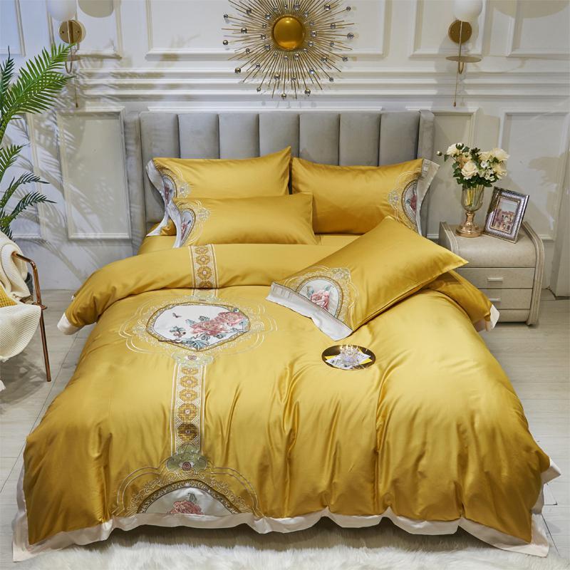 Chinoiserie Style Chic Embroideried Duvet Quilt Cover Queen King Size 4Pcs Premium Egyptian Cotton Soft Bedding Set Bed Sheet Sets