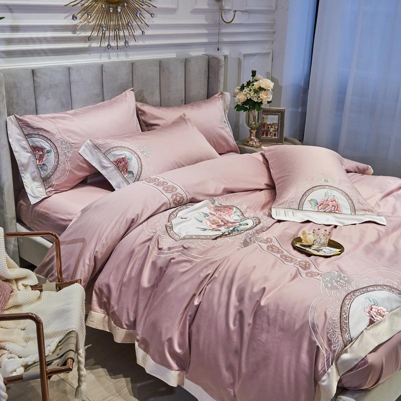 Chinoiserie Style Chic Embroideried Duvet Quilt Cover Queen King Size 4Pcs Premium Egyptian Cotton Soft Bedding Set Bed Sheet Sets