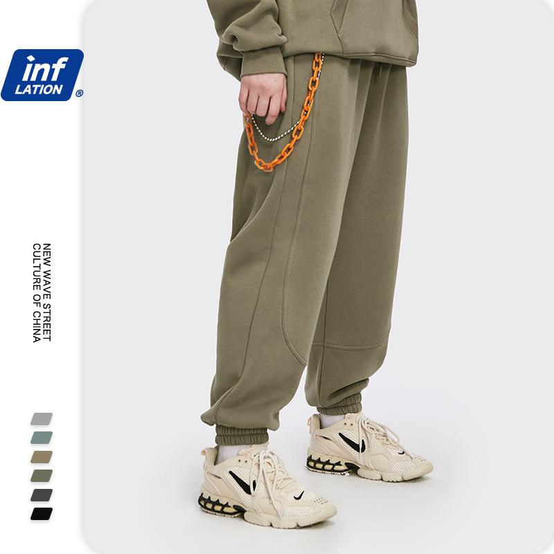 Fleece Loose Fit Men Sweatpant In Pure Color 2021 Winter Elastic Waist Streetwear Outdoor Pants 3206W Men's