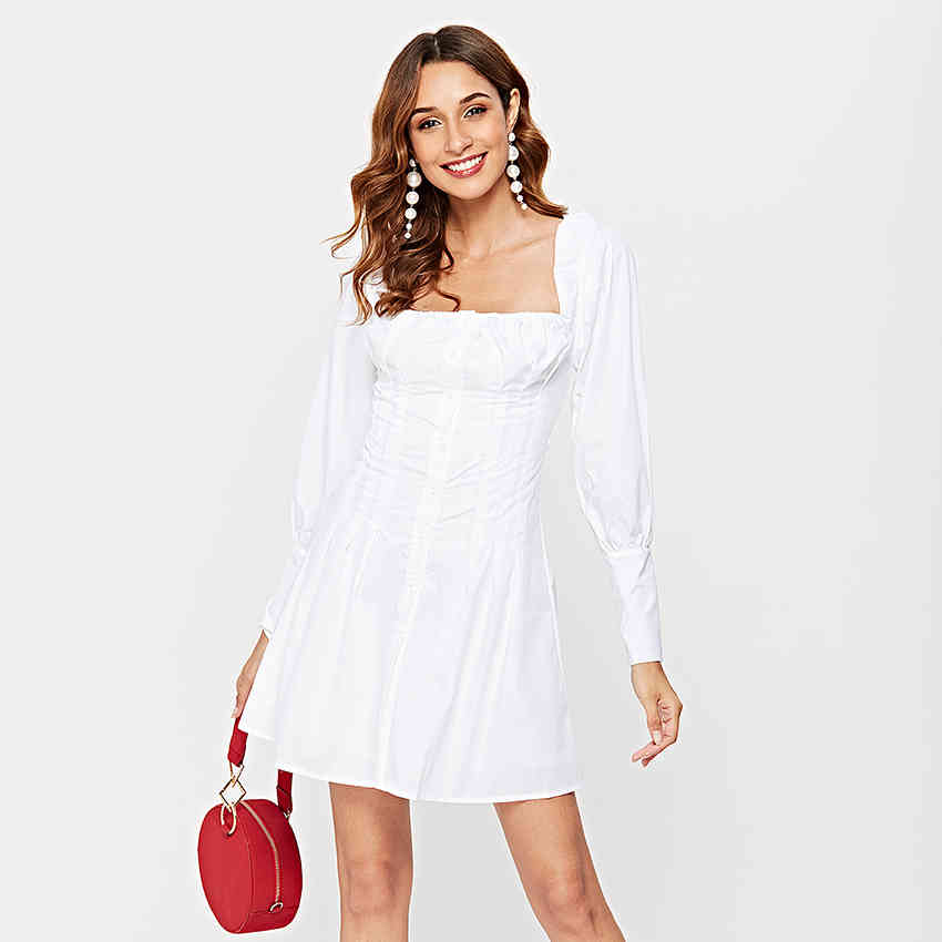 OOTN Sexy Off Shoulder White Tunic Dress Pleated Summer Women Long Sleeve Shirt Dress Female Ruffle Party Mini Dresses Elegant 210409