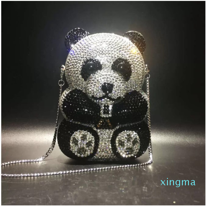 2021DesignerPanda Handbag Purse Women Diamond Clutch Animal bear Shaped Bling Evening Bag