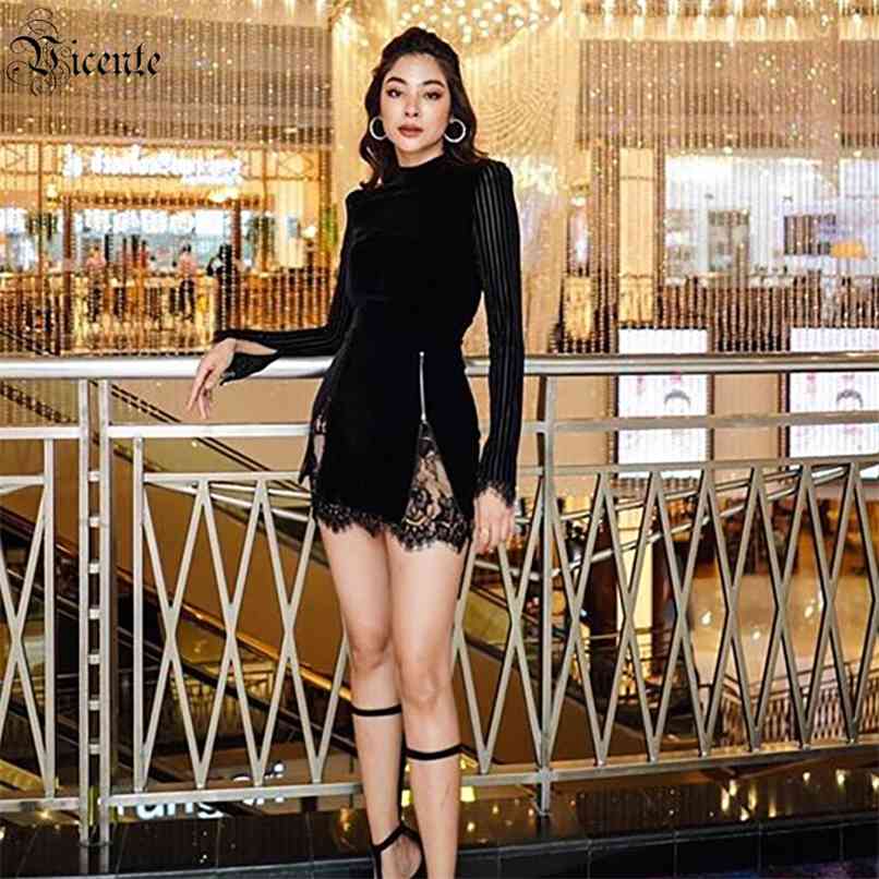 Ladies Dresses For Important Occasions Cocktail Parties Party Black Lace Stitching Zipper Design Velvet Dress 210520
Ladies Dresses For Important Occasions Cocktail Parties Party Black Lace Stitching Zipper Design Velvet Dress 210520