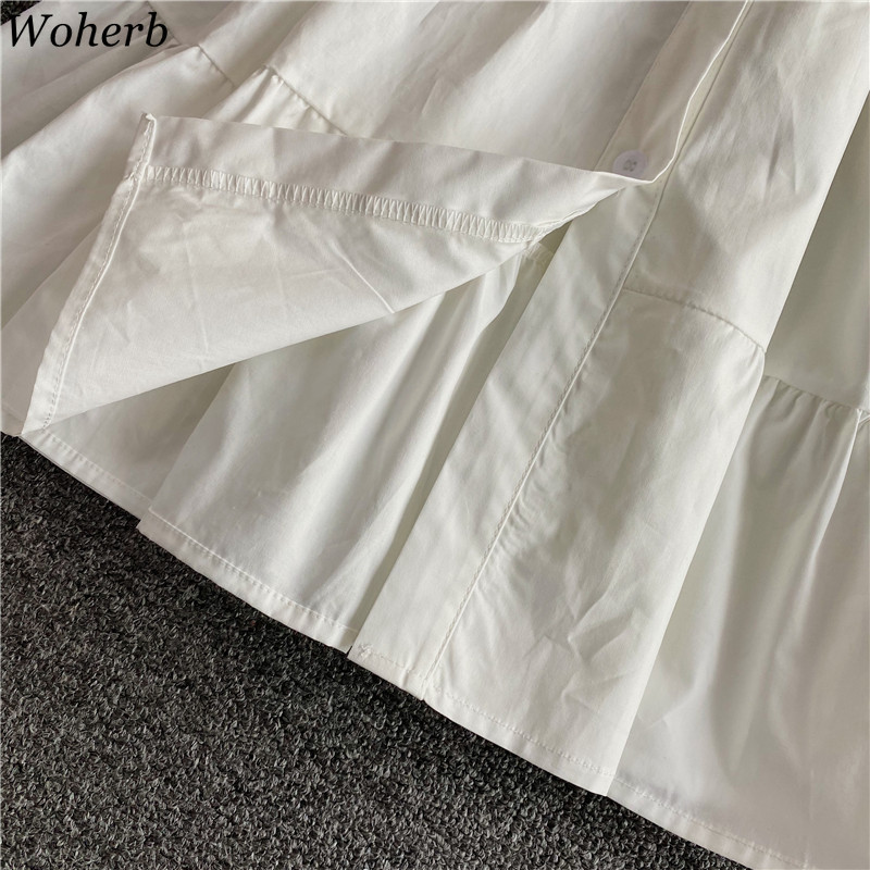 Women Sets High Stree Sweet Slim Waist White Shirt Dress Vintage Denim Vest Two Piece Set Korean Chic Suit 4h485 210519