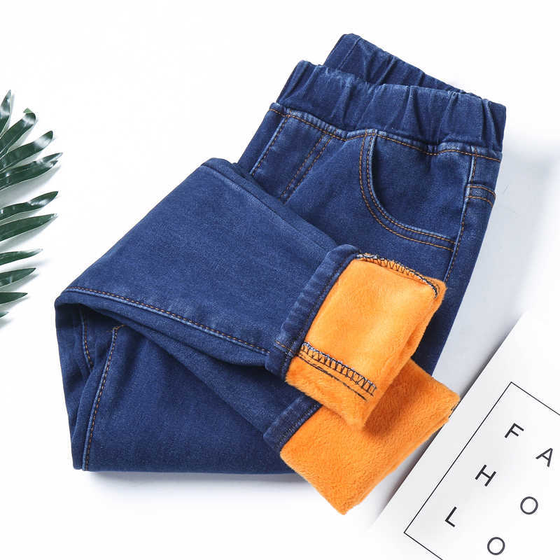 Plus Size 3XL 4XL 5XL Women's Warm Winter Jeans Black Blue Thick Fleece Slim Fit Stretch Jean Pants High Waist Student Trousers 210922