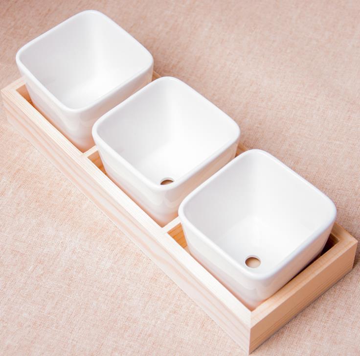 3 Grids Flower Pots Box Tray Wooden Succulent Plant Fleshy Flowerpot Containers Home Decor RRD6905 Free shipping