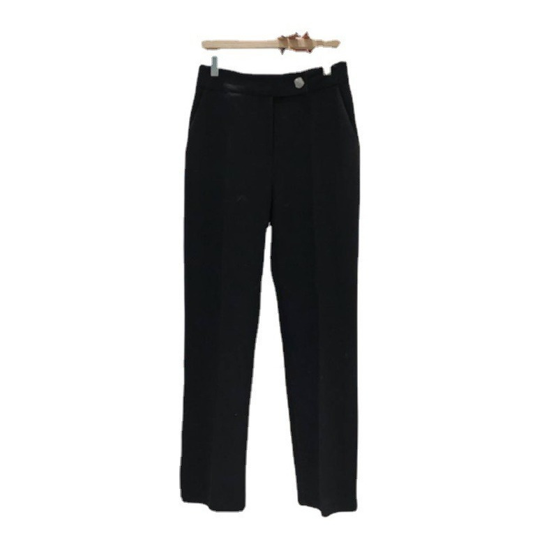 MATAKAWA Spring and Summer Pants for Women Fashion Straight Trousers High Waist Buckle Drape Casual Pants Women Korea 210513