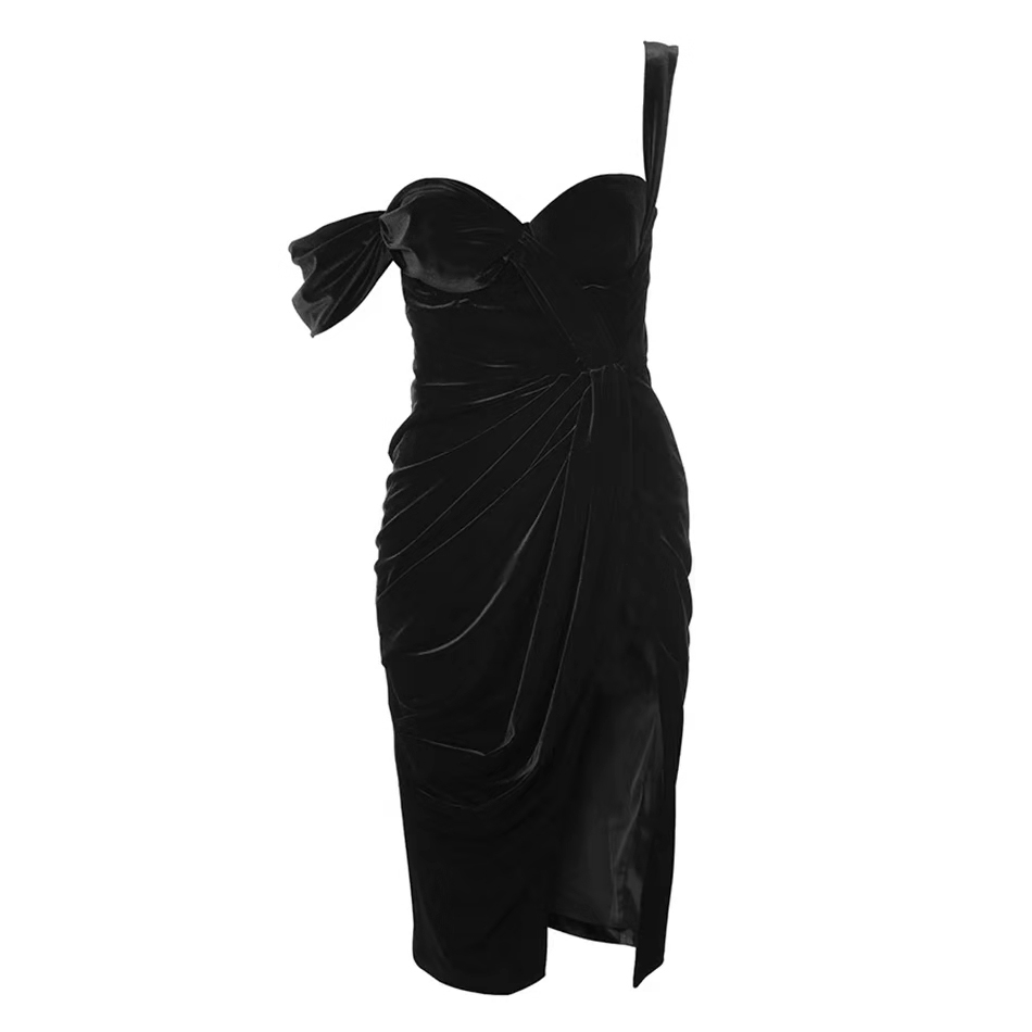 UpAvonu High Quality Black Celebrity Club Evening Party Midi Dress Vestidos Women Sexy Sleeveless Split Velvet 210524