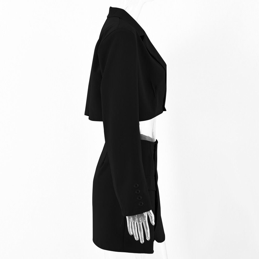 Sexy One Button Short Cropped Women Blazer High Waist Irregular Cross Slit Mini Skirt Long Sleeve Suits 2 Pieces Set Vintage 210429