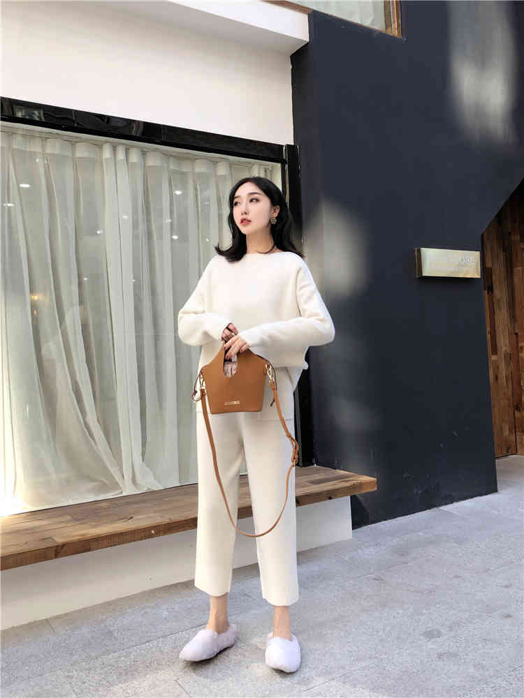 Women Cashmere Sweater Two Piece knitted Sets Slim Tracksuit Autumn Winter Fashion Sweatshirts Sporting Suit Female 210519