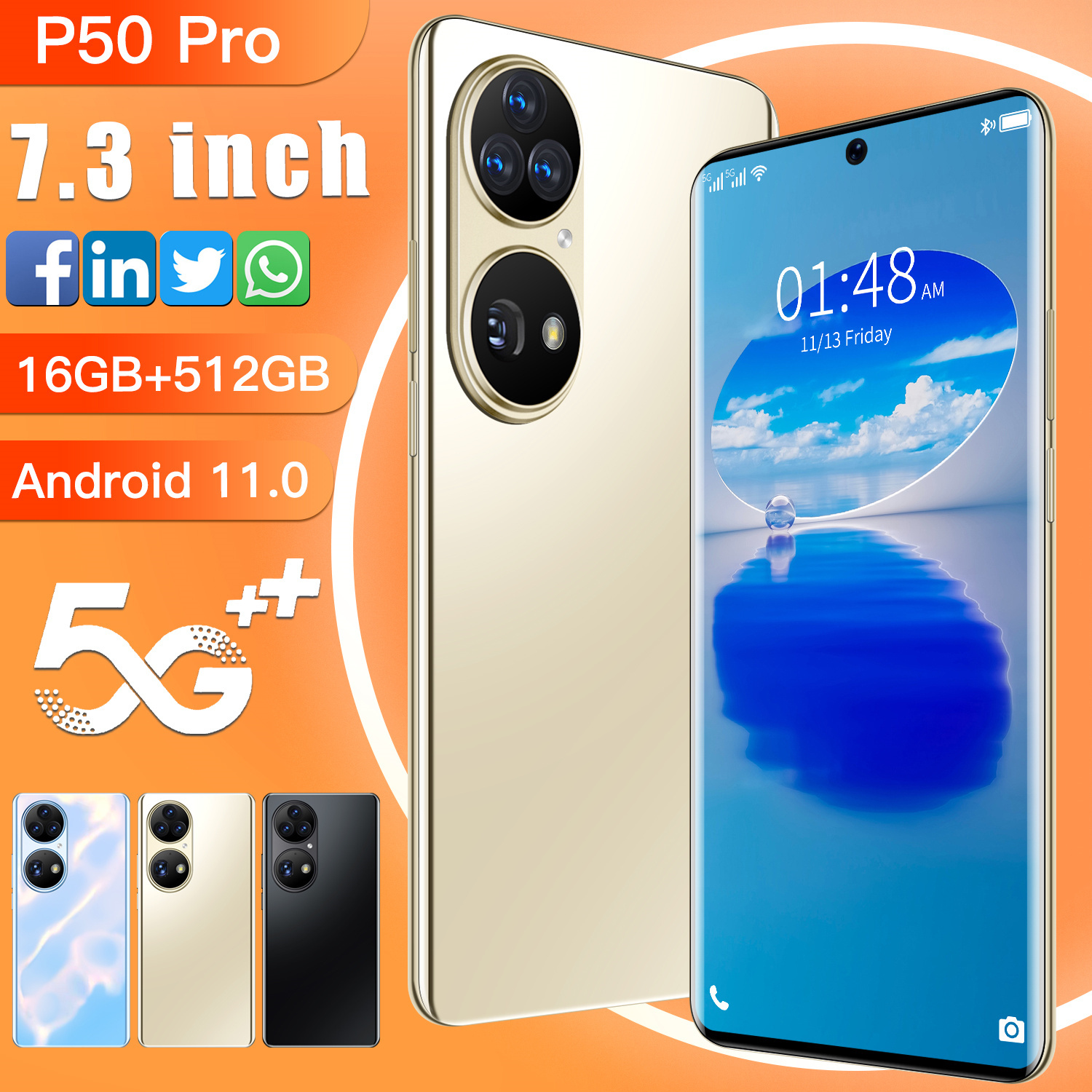 2022 Vente chaude Téléphones Android P50PRO + Global Version Smartphone AGM original 6.7inch Téléphone portable Dual Sim Caméra 5G 4G Cell Mobile