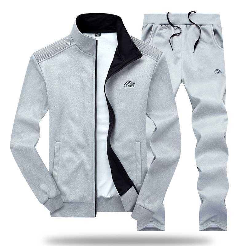 Men Tracksuit Set Polyester Sweatshirt Spring Sporting Fleece Jacket Pants Casual Men's Sports Suit Men's Sportswear 4XL 210924
