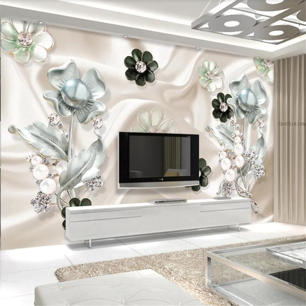 Custom large mural fashion home decoration diamond flower jewelry background wall wallpapers papel de parede