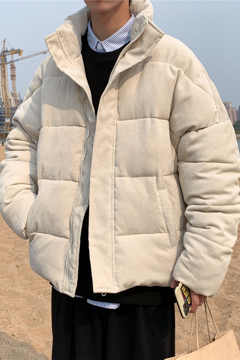 IEFB / men's wear cotton padded jacket men's Corduroy bread jacket loose big size stand collar zipper winter coat 9Y4140 210524