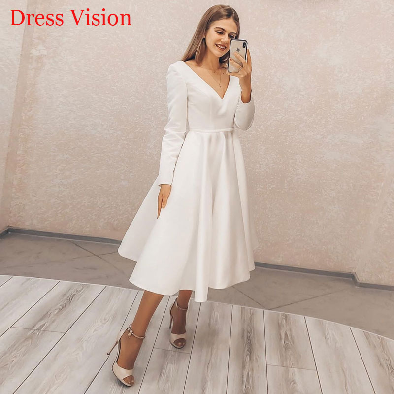 Elegant Satin V-neck Short Wedding Dress Long Sleeve Robe De Soiree Bride To Be Robe De Marie A-line Tea Length, White
Elegant Satin V-neck Short Wedding Dress Long Sleeve Robe De Soiree Bride To Be Robe De Marie A-line Tea Length, White