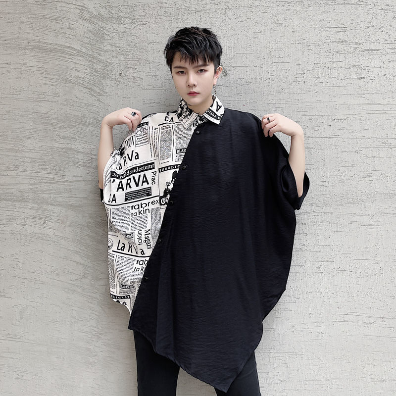 IEFB Summer Letter Pattern Bevel Stitching Raglan Sleeve Oversized Shirts Men's Loose Short Sleeve Shirts Korean 9Y7376 210524