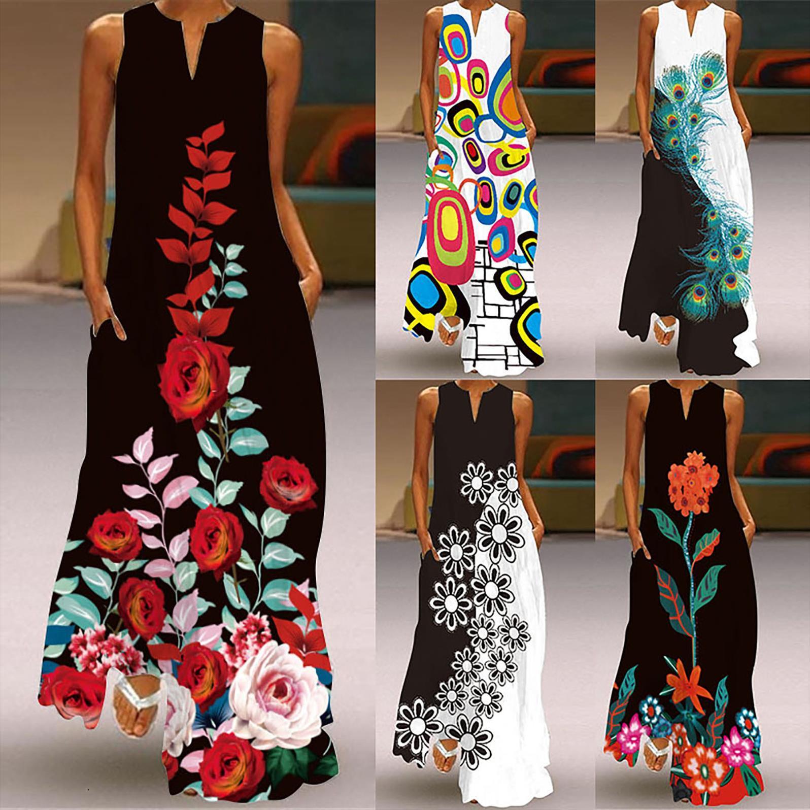 summer casual plus size v women dresses neck long with striped floral print sleeveless maxi vestidos mujer verano, Black;gray
summer casual plus size v women dresses neck long with striped floral print sleeveless maxi vestidos mujer verano, Black;gray
