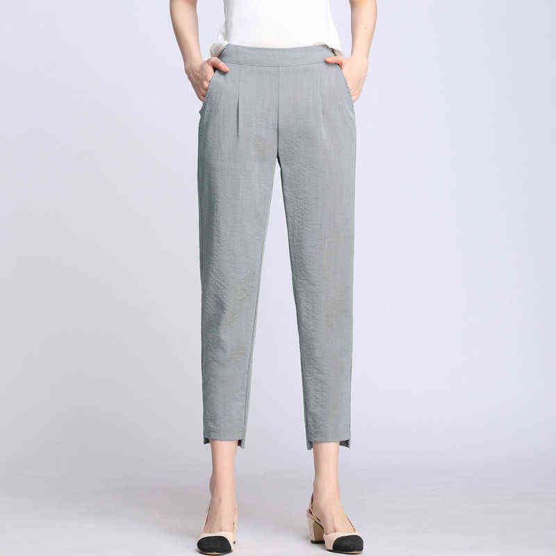 HLBCBG Women Casual Harajuku Spring Summer Plus Size Trousers Solid Elastic Waist Cotton Linen Pants Ankle Length Harem Pants 211112wtt