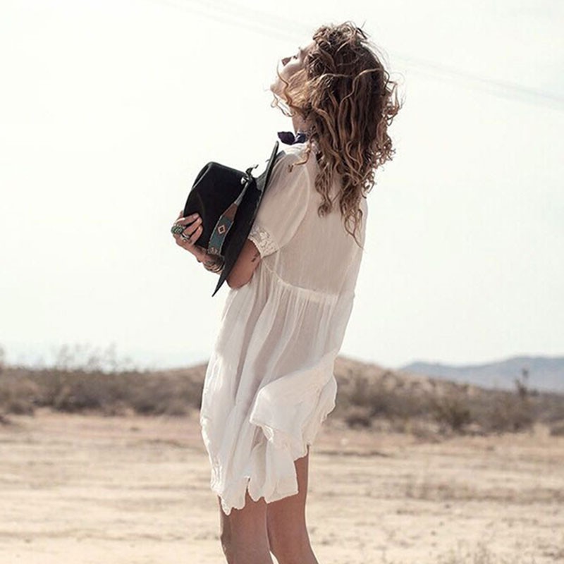 Beach dress Saida de Praia Cotton Cover up Kaftan Pareos Playa Mujer Lace Bikini Swimsuit cover #Q756 210420