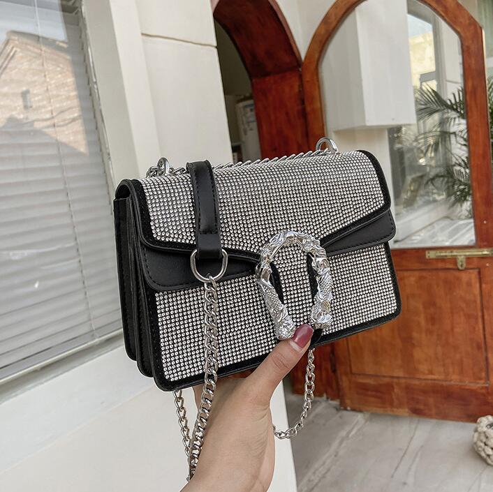 Factory wholesale women shoulder bag street fashion diamond chain bags elegant atmosphere contrast leather handbags Joker rivet fashions handbag