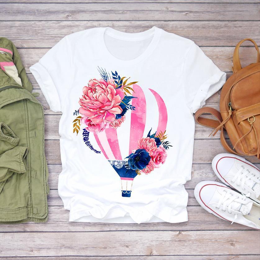 summer flower balloon travel printed womens short sleeve ladies graphic female tee, White
summer flower balloon travel printed womens short sleeve ladies graphic female tee, White