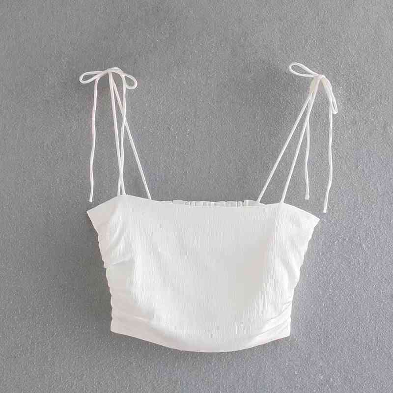 Summer Women Solid Satin Pleating Short Suspender Blouse Casual Female Sleeveless Slim Crop Tops T1519 210430