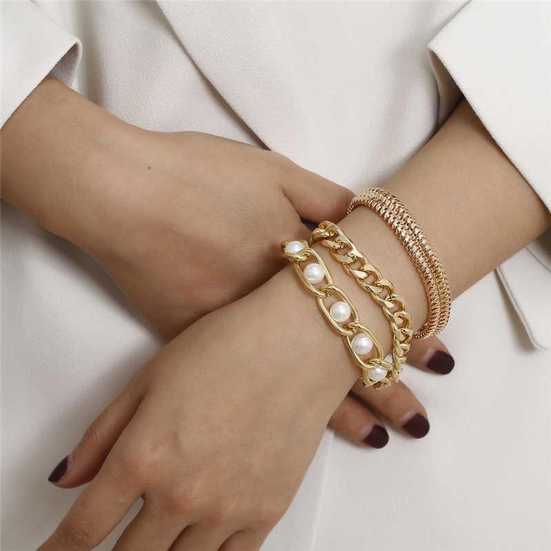 3pcs/lot Punk Thick Bracelet Bangle Chunky Heavy Metal Imitation Pearl Bracelet Wrist Chain Jewelry Q0719
3pcs/lot Punk Thick Bracelet Bangle Chunky Heavy Metal Imitation Pearl Bracelet Wrist Chain Jewelry Q0719
